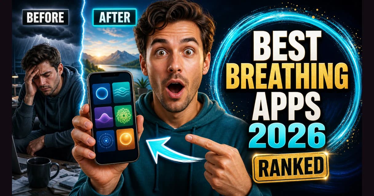 Best breathing apps of 2026 — calm cyan and navy breathing artwork