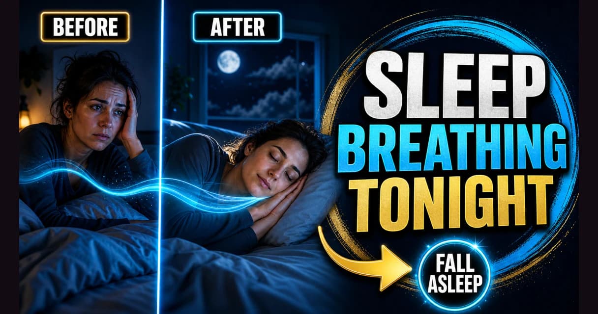 Before and after: a woman lying awake at night falls peacefully asleep after deep breathing