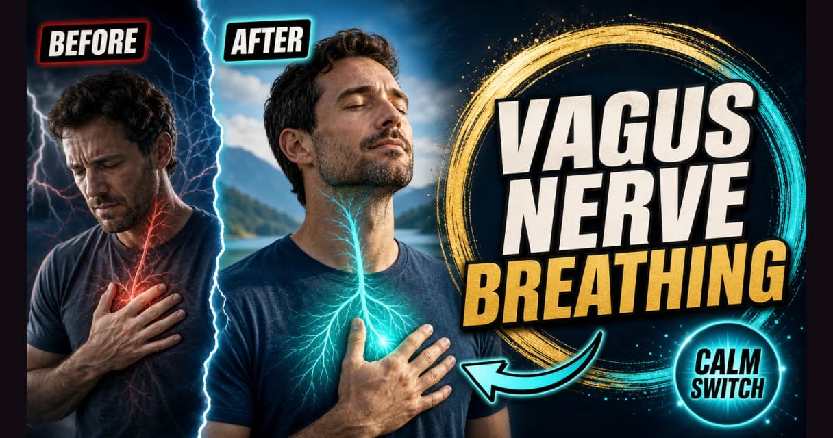 Before and after: a stressed woman settles into calm using vagus nerve breathing